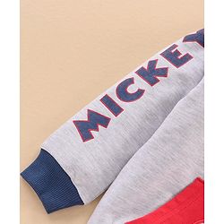 Babyhug Full Sleeves Hooded Sweat Jacket with Mickey Mouse Print & Applique - White Melange