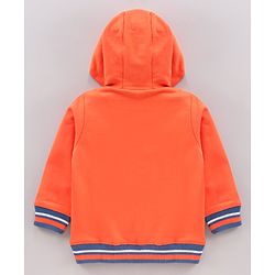 Babyhug Cotton Blend Full Sleeves Hooded Sweatshirt Mickey Mouse Print & Tipping Flat Rib - Orange