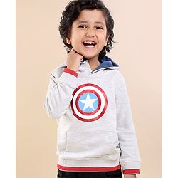 Babyhug Full Sleeves Cotton Hooded Sweatshirt Captain America Print- White Melange