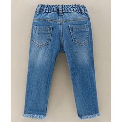 Babyhug Full Length  Washed Denim Jeans  Rose Embroidered - Blue