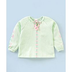 Babyhug 100% Viscose Woven Full Sleeves Embroidered Top and Jeggings Set - Pink & Green