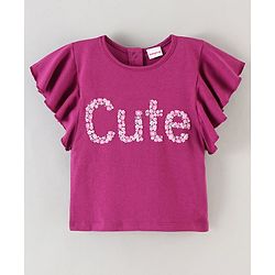 Babyhug Half Sleeves Top and Skirt Floral Embroidery - Purple