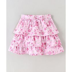 Babyhug Half Sleeves Top and Skirt Floral Embroidery - Purple