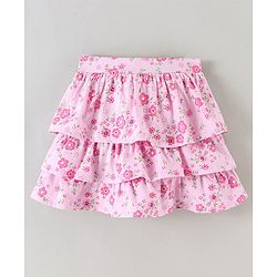 Babyhug Half Sleeves Top and Skirt Floral Embroidery - Purple