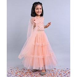 Babyhug Sleeveless Sequined Choli Lehenga with Bordered Dupatta - Sea Pink