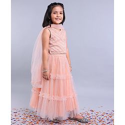 Babyhug Sleeveless Sequined Choli Lehenga with Bordered Dupatta - Sea Pink