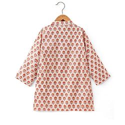 Babyhug Full Sleeves Brocade Kurta & Dhoti Set Floral Print - Cream Orange