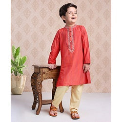 Babyhug Full Sleeves Kurta and Pyjama Set Ethnic Printed - Carrot
