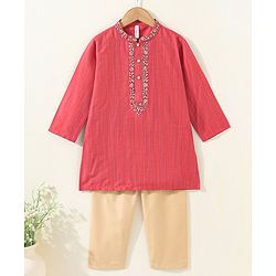 Babyhug Full Sleeves Kurta and Pyjama Set Ethnic Printed - Carrot