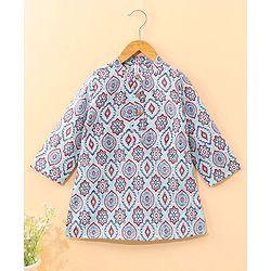Babyhug Cotton Full Sleeves Digital Printed Kurta - Light Blue