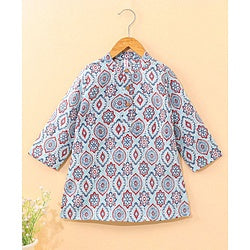 Babyhug Cotton Full Sleeves Digital Printed Kurta - Light Blue