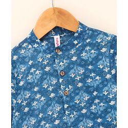 Babyhug Cotton Woven Full Sleeves Floral Printed Kurta - Indigo