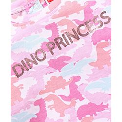 Babyhug Three Fourth Sleeves Drop Shoulder T-Shirt With Dinosaur Print and Frill Detailing - Pink