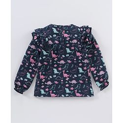Babyhug Full Sleeves Top With Frill Detailing & Dino Print - Navy Blue