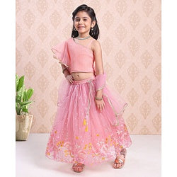 Babyhug Singlet Choli & Lehenga With Net Dupatta Floral Embroidery - Light Pink
