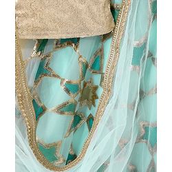 Babyhug Sleeveless Embroidered Choli Lehenga And Dupatta - Aqua