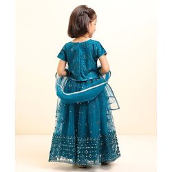 Babyhug Half Sleeves Embroidered Choli Lehenga And Dupatta - Teal