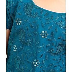 Babyhug Half Sleeves Embroidered Choli Lehenga And Dupatta - Teal