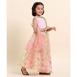 Babyhug Sleeveless Embroidered Choli Lehenga And Dupatta - Pink