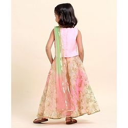 Babyhug Sleeveless Embroidered Choli Lehenga And Dupatta - Pink