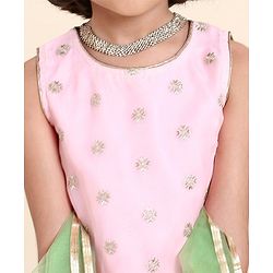 Babyhug Sleeveless Embroidered Choli Lehenga And Dupatta - Pink