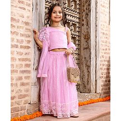 Babyhug Sleeveless Embroidered Choli Lehenga And Dupatta - Lavender