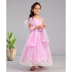 Babyhug Sleeveless Embroidered Choli Lehenga And Dupatta - Lavender