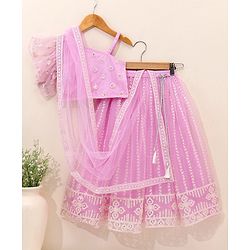 Babyhug Sleeveless Embroidered Choli Lehenga And Dupatta - Lavender