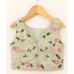 Babyhug Sleeveless Embroidered Choli Lehenga And Dupatta - Sunny Lime