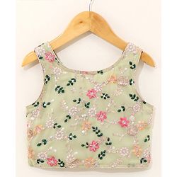 Babyhug Sleeveless Embroidered Choli Lehenga And Dupatta - Sunny Lime