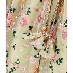 Babyhug Sleeveless Embroidered Choli Lehenga And Dupatta - Sunny Lime