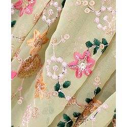 Babyhug Sleeveless Embroidered Choli Lehenga And Dupatta - Sunny Lime