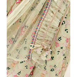 Babyhug Sleeveless Embroidered Choli Lehenga And Dupatta - Sunny Lime