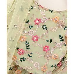 Babyhug Sleeveless Embroidered Choli Lehenga And Dupatta - Sunny Lime