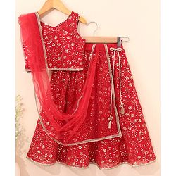 Babyhug Sleeveless Choli Lehenga With Dupatta Embroidered - Red