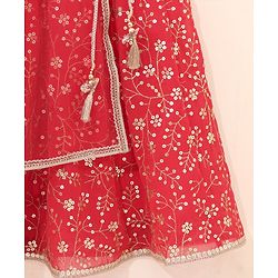 Babyhug Sleeveless Choli Lehenga With Dupatta Embroidered - Red