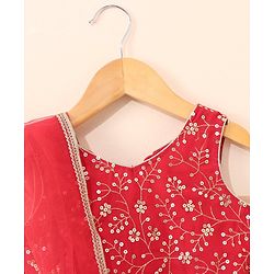 Babyhug Sleeveless Choli Lehenga With Dupatta Embroidered - Red
