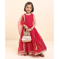 Babyhug Sleeveless Embellished Choli & Lehenga Set With Dupatta - Rasberry