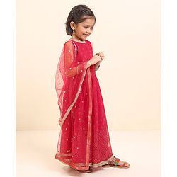Babyhug Sleeveless Embellished Choli & Lehenga Set With Dupatta - Rasberry