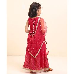 Babyhug Sleeveless Embellished Choli & Lehenga Set With Dupatta - Rasberry