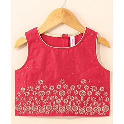 Babyhug Sleeveless Sequinned Choli & Lehenga With Dupatta Floral Embroidery - Red