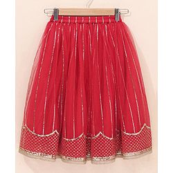Babyhug Sleeveless Sequinned Choli & Lehenga With Dupatta Floral Embroidery - Red