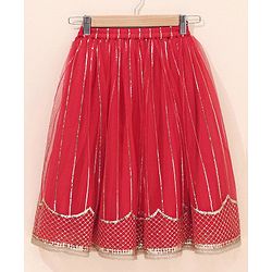 Babyhug Sleeveless Sequinned Choli & Lehenga With Dupatta Floral Embroidery - Red