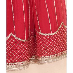 Babyhug Sleeveless Sequinned Choli & Lehenga With Dupatta Floral Embroidery - Red