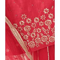 Babyhug Sleeveless Sequinned Choli & Lehenga With Dupatta Floral Embroidery - Red