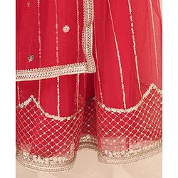 Babyhug Sleeveless Sequinned Choli & Lehenga With Dupatta Floral Embroidery - Red