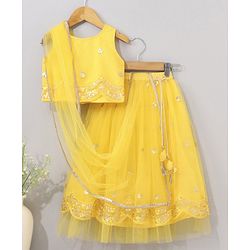 Babyhug Sleeveless Sequinned Choli & Lehenga With Net Dupatta - Yellow
