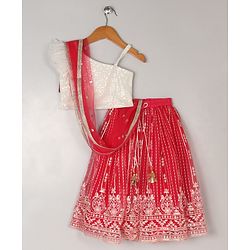 Babyhug Sleeveless Sequinned Choli & Embroidered Lehenga With Net Dupatta - Raspberry Pink
