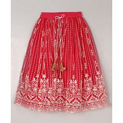 Babyhug Sleeveless Sequinned Choli & Embroidered Lehenga With Net Dupatta - Raspberry Pink