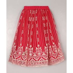 Babyhug Sleeveless Sequinned Choli & Embroidered Lehenga With Net Dupatta - Raspberry Pink